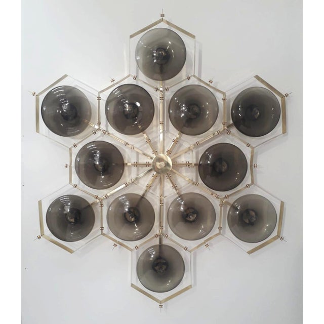 Fabio Ltd 21st Century Beehive Polished Brass Smoky Murano Flush Mount by Fabio LTD For Sale - Image 4 of 8