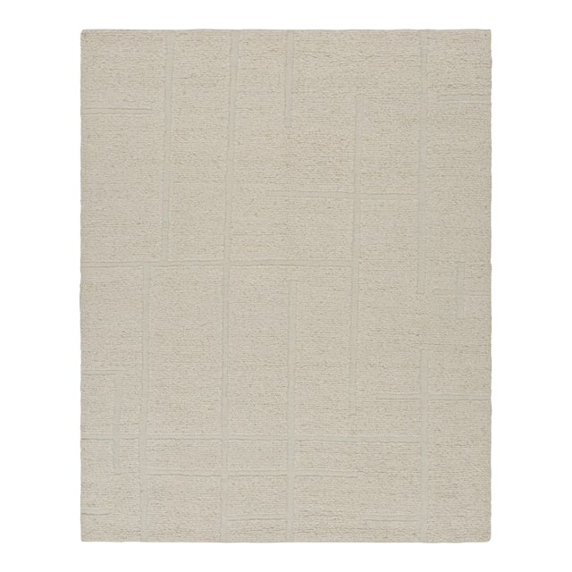 Rug & Kilim’s Contemporary Rug in Cream White with High-Low Geometric Patterns - 6x8 For Sale