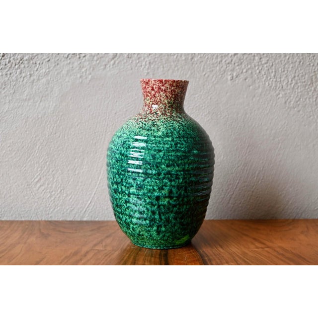 1950s Speckled Turquoise Green Glazed Ceramic Vase from Accolay, 1950s For Sale - Image 5 of 10