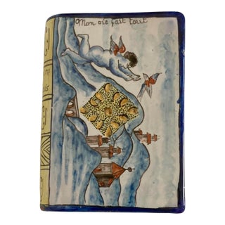 Antique French Nevers Faience Book Form Hand Warmer/Snuff For Sale