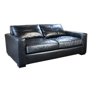 Restoration Hardware Maxwell Luxe Ebony Leather Sofa For Sale