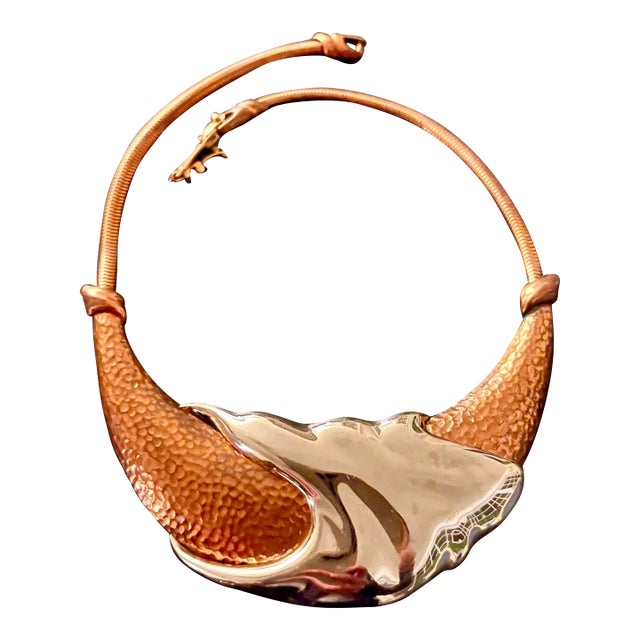 1980s Monet Modernist Copper and Silver Necklace For Sale