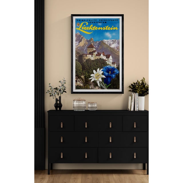 This original 1960s travel poster promotes tourism in Liechtenstein, designed by Baron v. Falz for the Quick Tourist-...