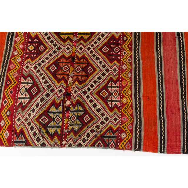 1960s Mid 20th Century Vibrant Red, Orange & Yellow Flatweave Kilim For Sale - Image 5 of 10