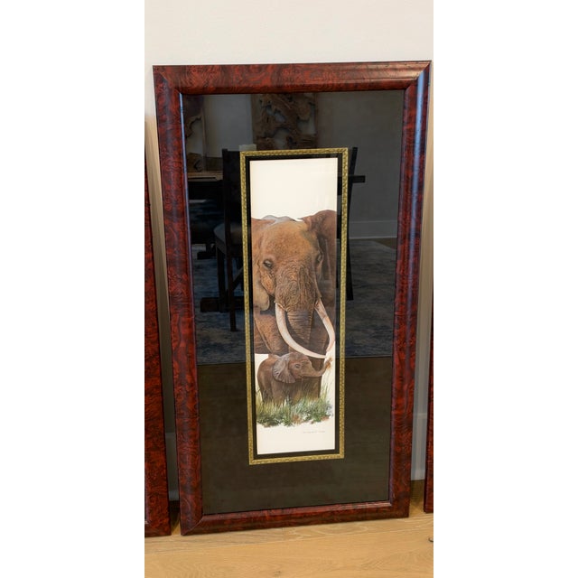 1990s Numbered and Signed by PM Fitzpatrick Framed African Wildlife Art Set of 3- Zebra, Elephant & Giraffe- Ornate Wood Frames With Beautiful Matting For Sale In Jacksonville, FL - Image 6 of 9
