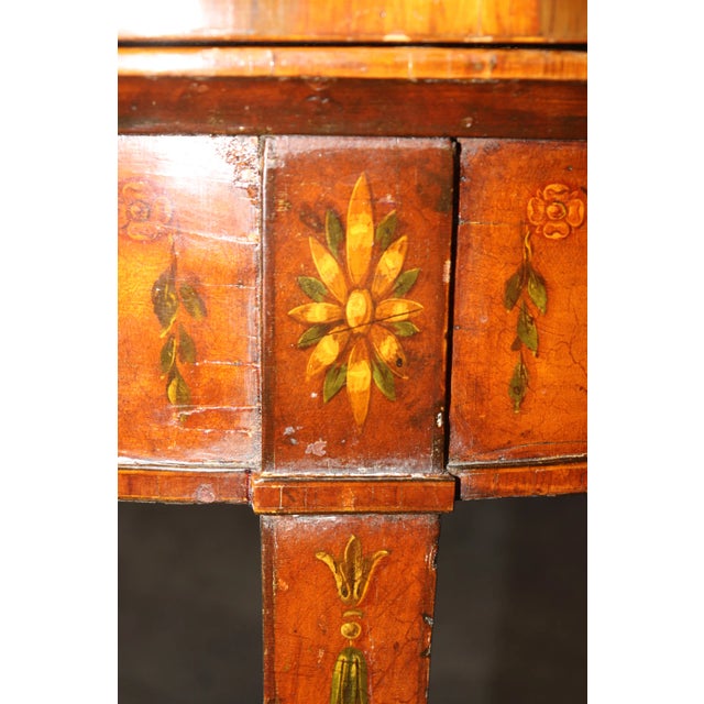 19th Century English Adams Style Paint Decorated Leather Top Demilune Table For Sale - Image 12 of 12