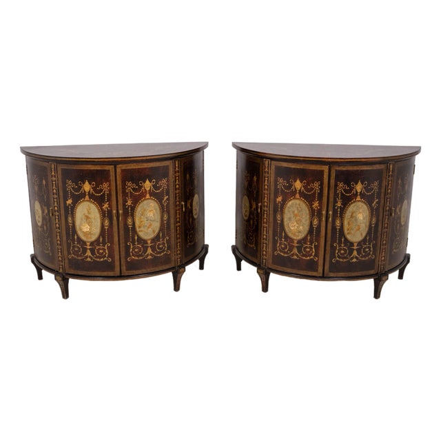 Pair Decorative Crafts Adams Paint Decorated Commodes For Sale