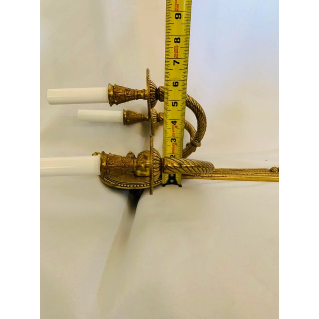 Late 20th Century 3 Light Brass Empire Sconce Made in Spain From the Foundry l.A. For Sale - Image 12 of 13