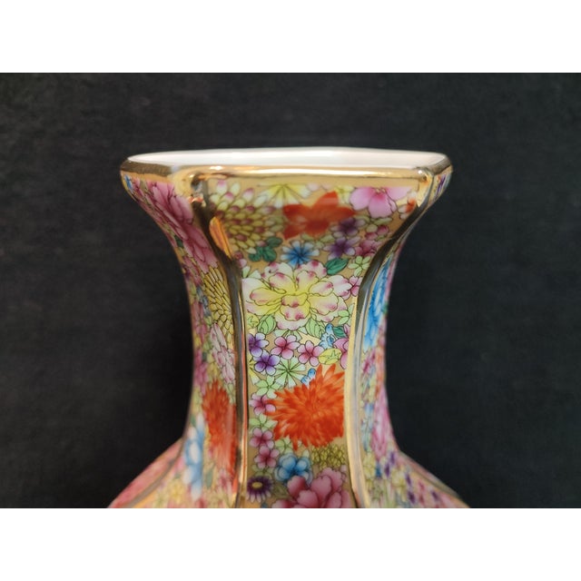 White Chinese Ceramic Vase,Qianlong Marked Famille Rose Gold Drawing Porcelain Vase Hand Painted Flowers Pattern For Sale - Image 8 of 11