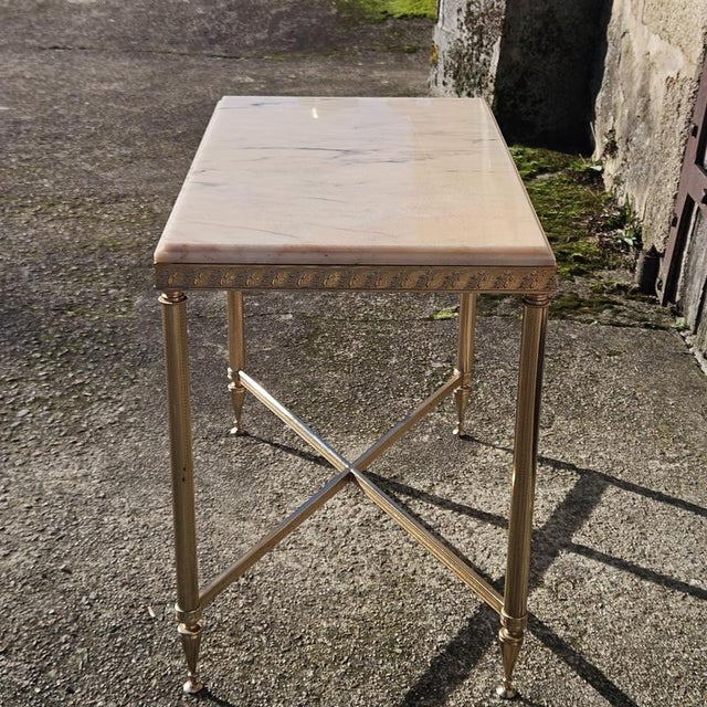 Gray Vintage Neo-Classical French Marble and Brass Coffee Table, 1970s For Sale - Image 8 of 14