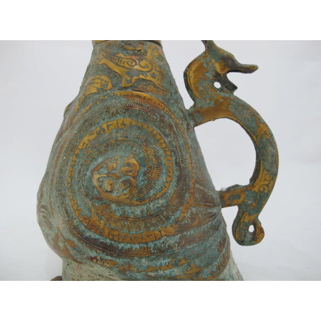 Chinese Archaic Bird Bronze Ware Gold Toad Accent Ritual Wine Vessel Pitcher For Sale - Image 14 of 18