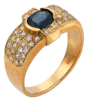 Vintage Sapphire Diamond 18k Yellow Gold Ring, Size 6