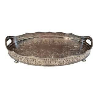 Antique Old Sheffield Silver Plate Gallery Tray With Handles For Sale