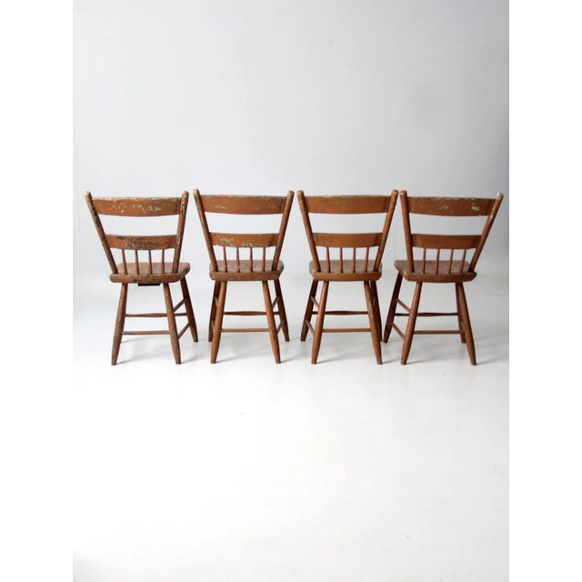 Wood Antique Primitive Dining Chairs Set of 4 For Sale - Image 7 of 12