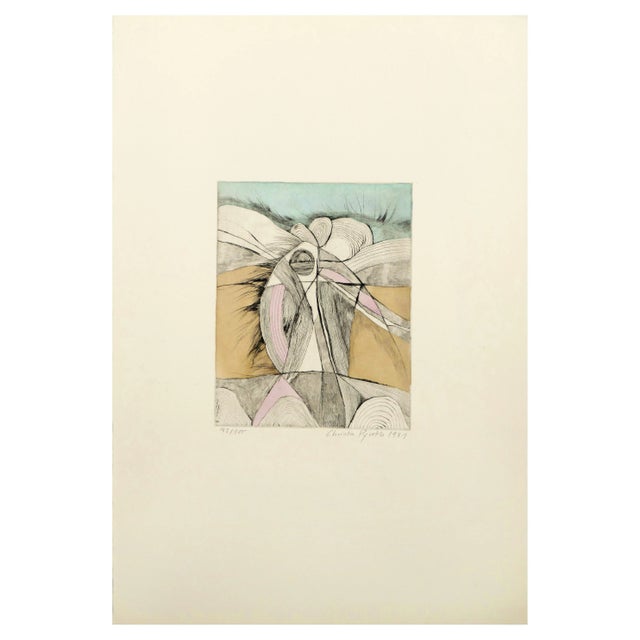 Abstrahierte Landschaft is an original hand-watercolored etching on paper, realized by the artist Christa Pyroth (1937) in...