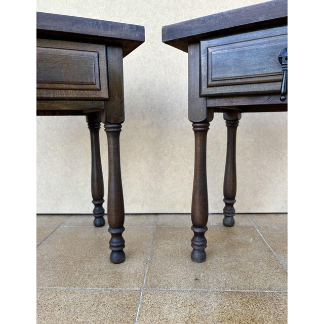 Vintage Spanish Bedside Tables with Drawer, 1940, Set of 2 For Sale - Image 6 of 7
