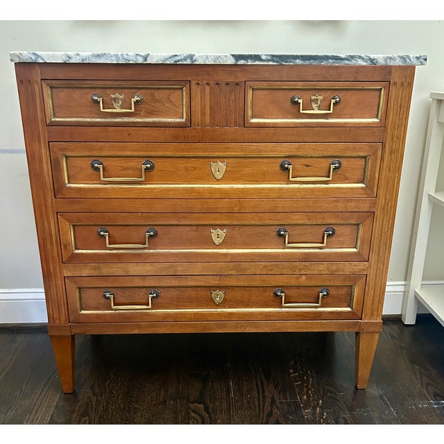 Brown French Louis XVI Style Marble-Top Chest of Drawers For Sale - Image 8 of 9