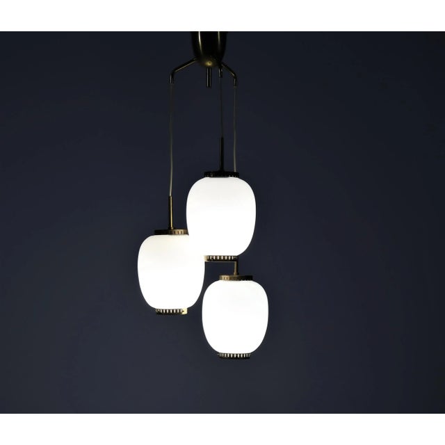 1950s Danish Brass and Opaline Glass Chandelier by Bent Karlby for Lyfa, 1950s For Sale - Image 5 of 10