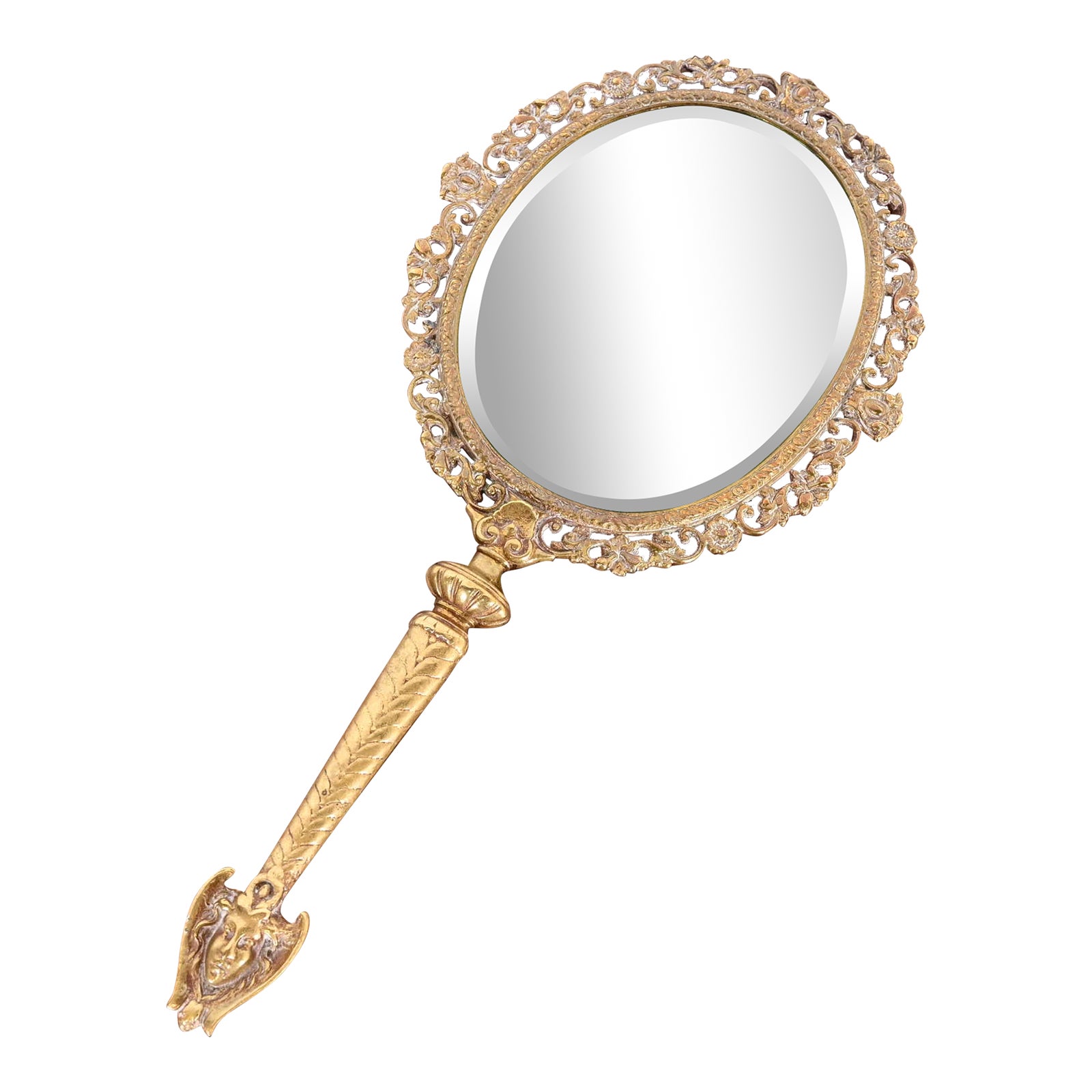 Antique Tiffany & Co. Bronze Doré Medusa Vanity Hand Mirror, Circa