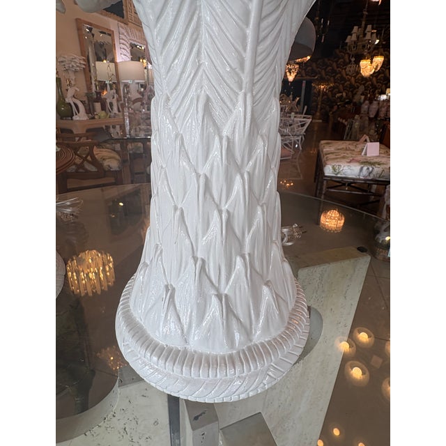 Metal Vtg. Pair Plaster White Lacquered Palm Beach Tree Table Lamps Newly Wired Brass For Sale - Image 7 of 12