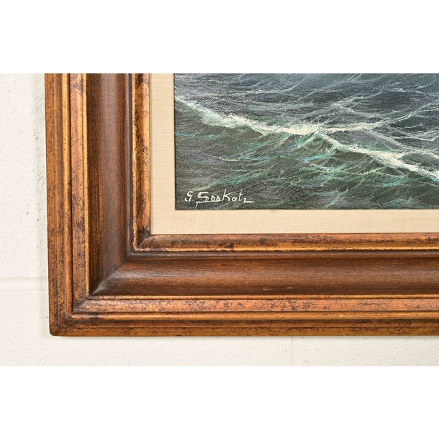 Georg Seekatz Reproduction Oil Painting on Canvas of Clipper Ship in Carved Giltwood Frame For Sale - Image 10 of 16