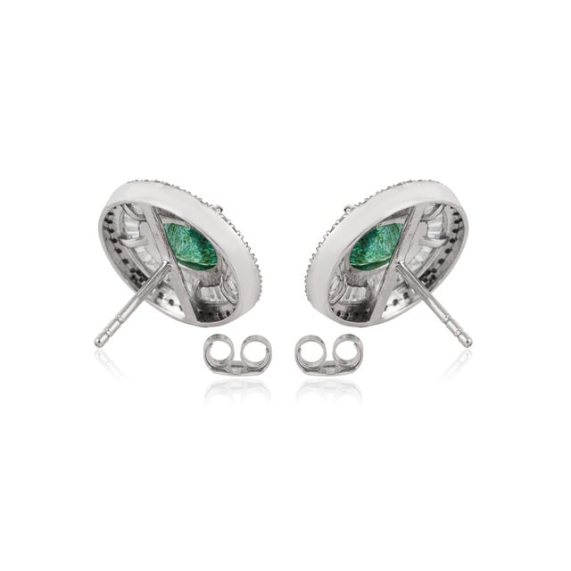 Vintage 2.51ct Emerald & Channel Set Diamond Oval 14k Gold Stud Earrings- 2 Pieces For Sale - Image 9 of 16