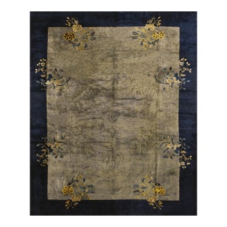 1920s Antique Solid Gray Art Deco Chinese Peking Wool Knotted 9' 2"x11' 3" Rug For Sale
