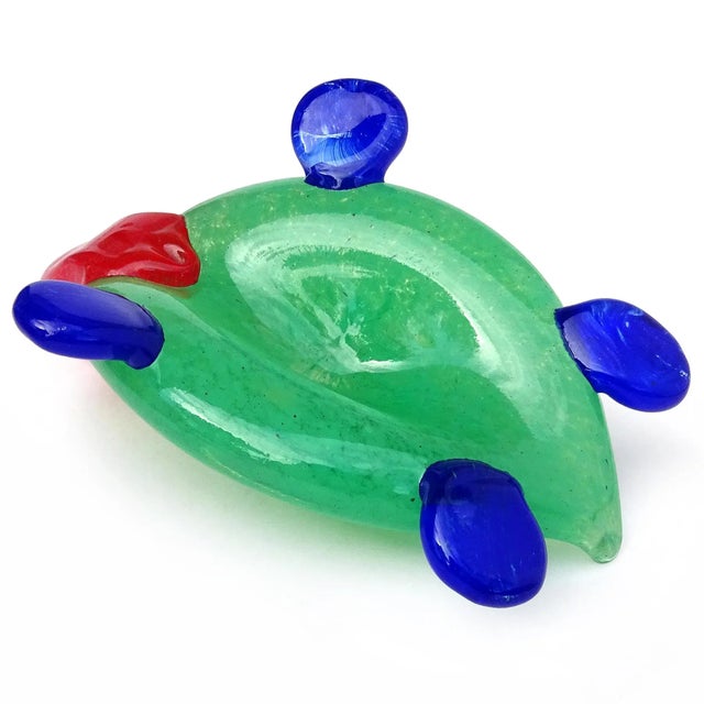 Green Murano Gambaro Poggi Vintage Green Red Blue Italian Art Glass Sea Turtle Figurine Paperweight For Sale - Image 8 of 8