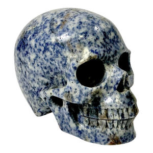 1970s Vintage Abstract Expressionism Boho Chic Hand Carved Blue Speckled Sodalite Skull Sculpture, Halloween
