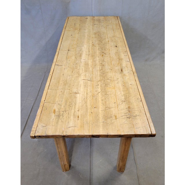 Antique Circa 1900 French Light / Bleached Pine Rustic Farmhouse Worktable Dining Table For Sale - Image 4 of 14