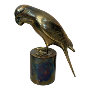 Stunning Mid Century Solid Brass Macaw Parrot Figure Regal Patina Decor Heavy