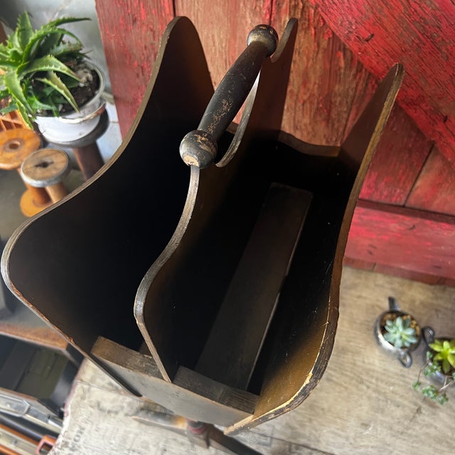 Wood Antique Wooden Magazine Rack With Hand-Painted Dutch Scenes & Dual Compartments For Sale - Image 7 of 11