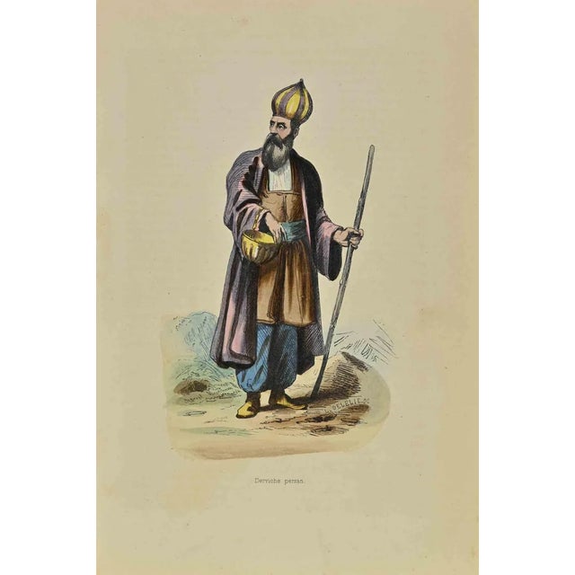 Persian Dervish is a lithograph made by Auguste Wahlen in 1844. Hand colored. Good condition. At the center of the artwork...