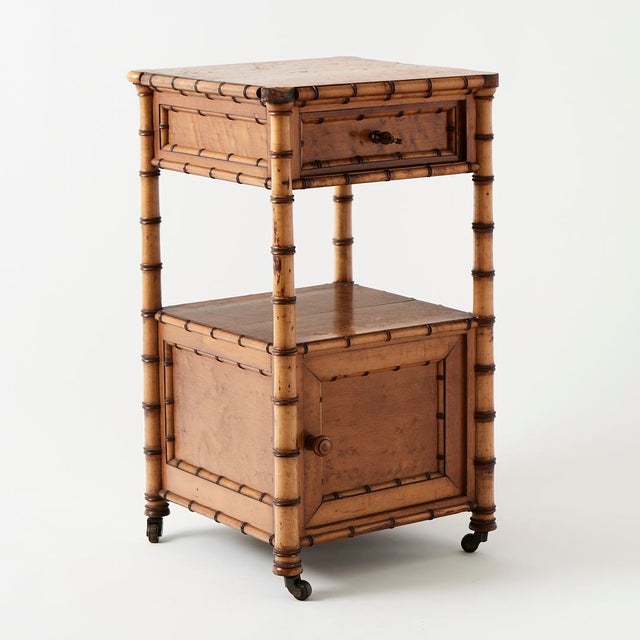 Wood Antique Bamboo Nightstand For Sale - Image 7 of 11