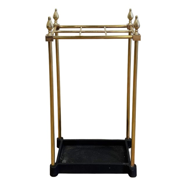 Antique Early 20th C Brass and Cast Iron Umbrella Stand For Sale