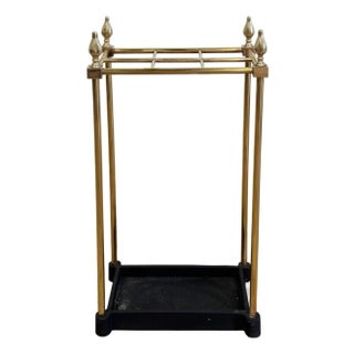 Antique Early 20th Century Brass and Cast Iron Umbrella Stand For Sale