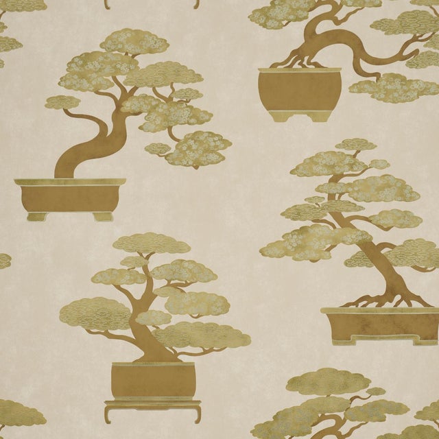 Sample - Schumacher Bonsai Tree Wallcovering In Neutral For Sale