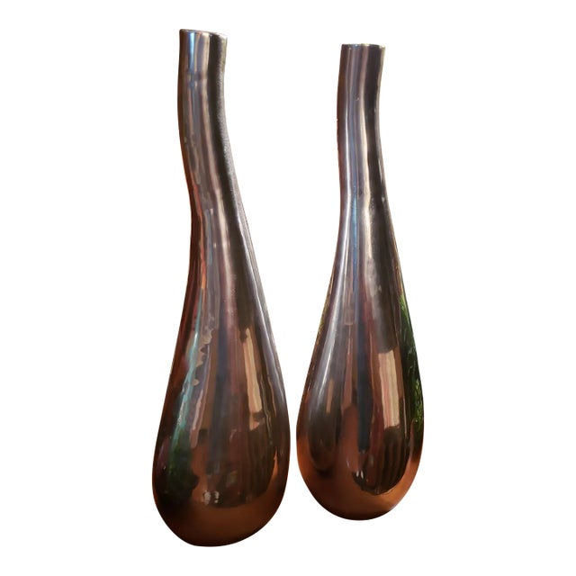 Set of 2 Tall Vintage Chrome Vases For Sale
