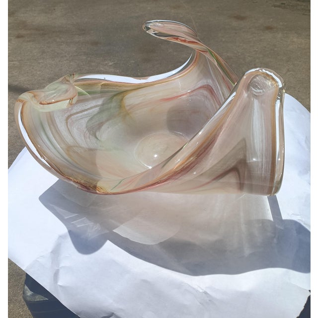 Mid 20th Century Italian Hand-Blown Art Glass Centerpiece Bowl, Swirled Pastels With Imprinted Rim, Attributed to Lavorazione Arte Murano For Sale In Tulsa - Image 6 of 10