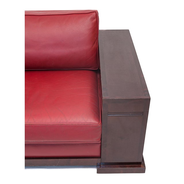 Hugues Chevalier Sofa. "Dominique" Model. Solid beech and poplar frame. Varnished sycamore legs. Glossy finish. Leather...