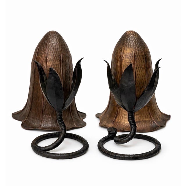 Large Pair French Modern Forged Copper & Iron Sculptural Flower Vases, C. 1960s For Sale - Image 12 of 15