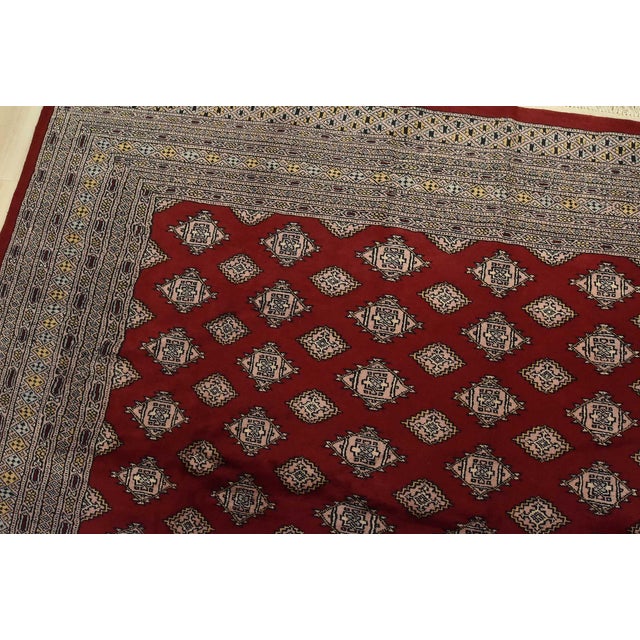 Textile Bokhara Jaldar Rug 8’1” X 10’4” Red Wool Tribal Hand-Knotted Oriental Carpet For Sale - Image 7 of 13