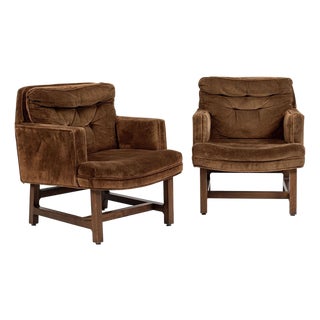 Pair of Mid-Century Brown Velvet Lounge Chairs Attributed to Edward Wormley, 1960s For Sale
