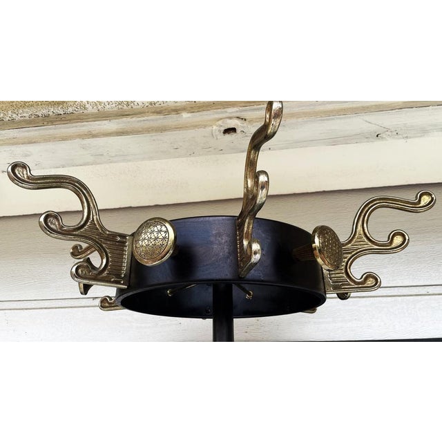 Mid-Century Modern Brass and Black Metal Coat Stand in the style Jacques Adnet, 1950s For Sale - Image 13 of 18