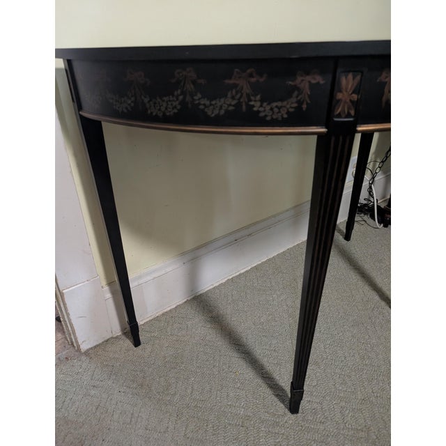 Wood Mid 20th Century Maitland Smith Chinoiserie Style Demi Lune Console Table For Sale - Image 7 of 17
