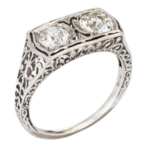 Vintage Art Deco Ring 1.25ct Double Diamond 18k White Gold Filigree Sz 6 Jewellery
