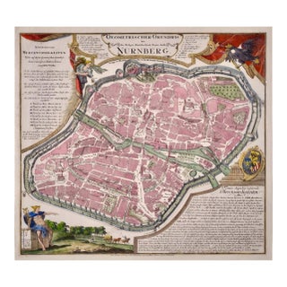 City View of Nuremberg, Germany: An 18th Century Hand-Colored Map by M. Seutter For Sale