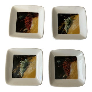 1980s Square Olive Oil Dipping Porcelain Plates - Set of 4 For Sale