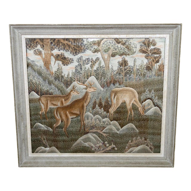 Indochinese Silk Embroidery Tapestry, Vietnam, 1940s For Sale