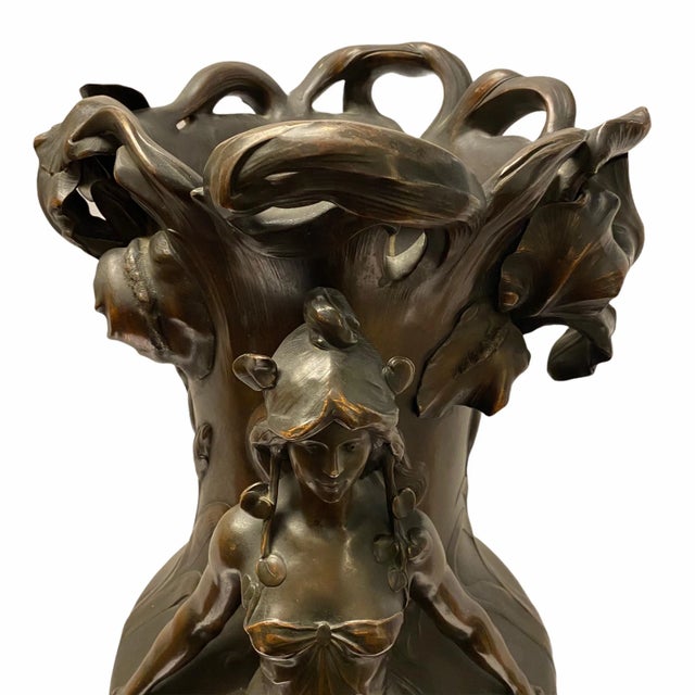 Brown Large Francois Moreau Art Nouveau Metal Vase For Sale - Image 8 of 12